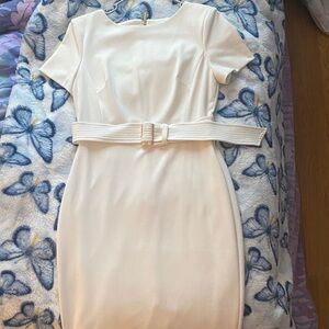 Calvin Klein Cream Belted Midi Dress